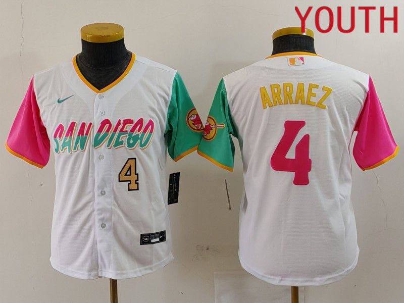 Youth San Diego Padres #4 Arraez White City Edition Nike 2024 MLB Jersey style 3->youth mlb jersey->Youth Jersey